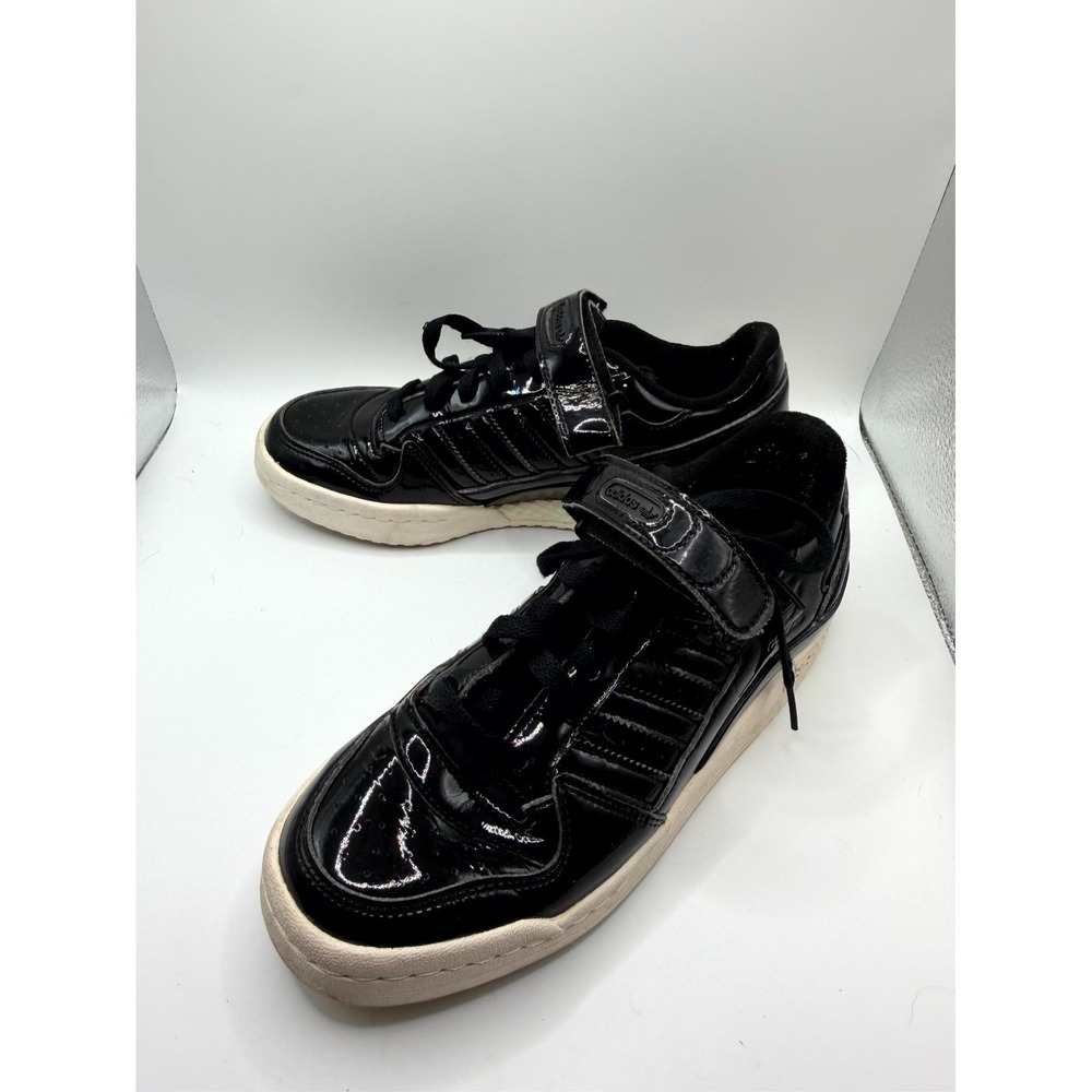 Adidas Forum Low G58030 Womens 7 Sneaker Black Off‎ White Patent Leather Shoes